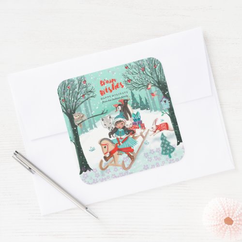 Cute Animals Winter Wonder Woodland Forest Square Sticker