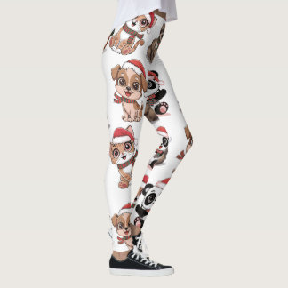 Cute animals with Christmas hats Leggings
