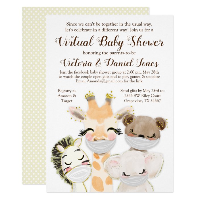 cute animals with masks drive through baby shower invitation  zazzle