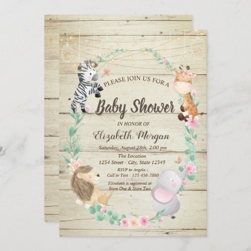 Cute Animals Wood Texture Baby Shower Invitation