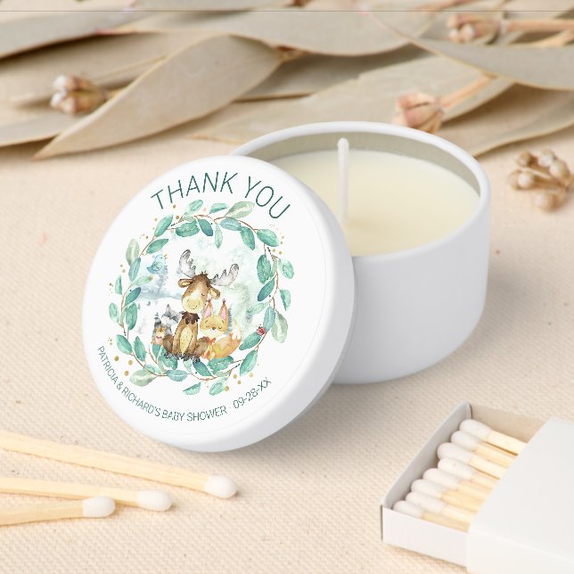 Cute Animals Woodland Baby Shower Favor Thank You Mini Candle Favors (Insitu)