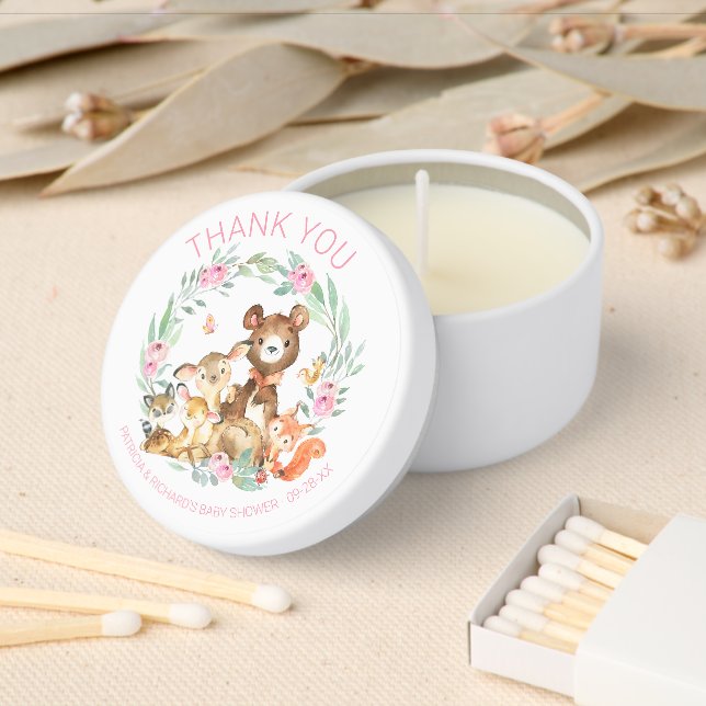 Cute Animals Woodland Baby Shower Favor Thank You Mini Candle Favors (Insitu)