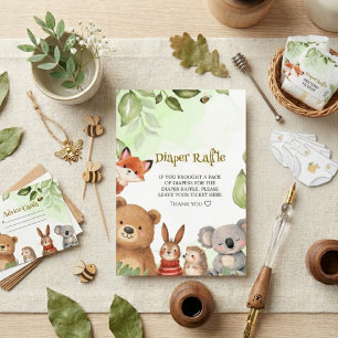 Cute Animals Woodland Diaper Raffle Baby Shower Enclosure Card