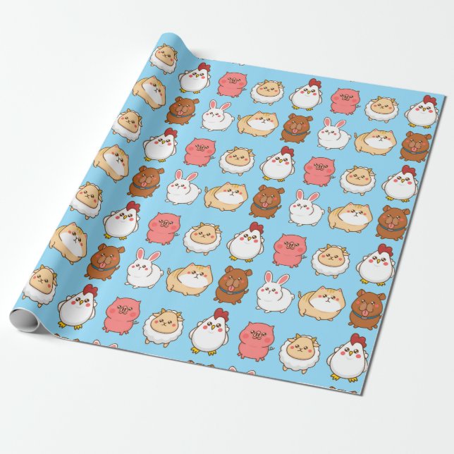 Cute Animals Wrapping Paper (Unrolled)
