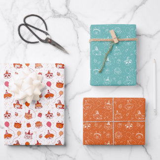 Cute animals Wrapping Paper Flat Sheet Set of 3