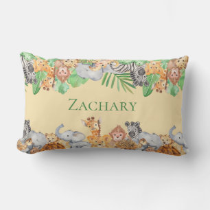 Cute Animals Zebra Giraffe Elephant Monkey Name Lumbar Pillow