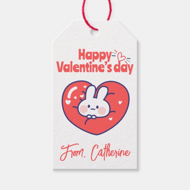 Cute animate heart bunny gift tags (Front)