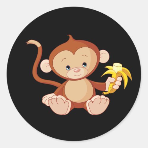 cute animate monkey with banana classic round sticker