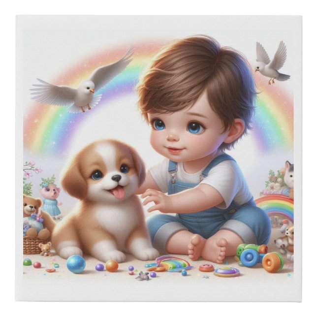  Cute Animated Baby Boy Faux Canvas Print (Front)