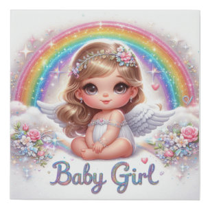 Cute Animated Baby Girl Angel with Rainbow Faux Canvas Print