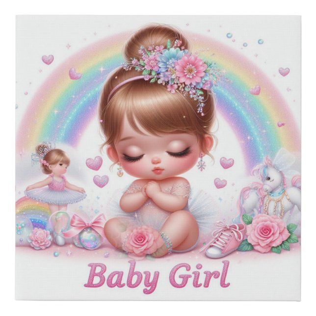Cute Animated Baby Girl Ballerina Faux Canvas Print (Front)