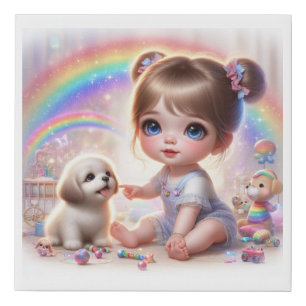 Cute Animated Baby Girl Faux Canvas Print