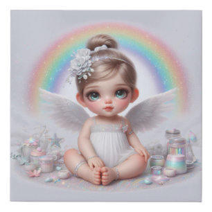 Cute Animated Baby Girl with Angel Wings Faux Canvas Print