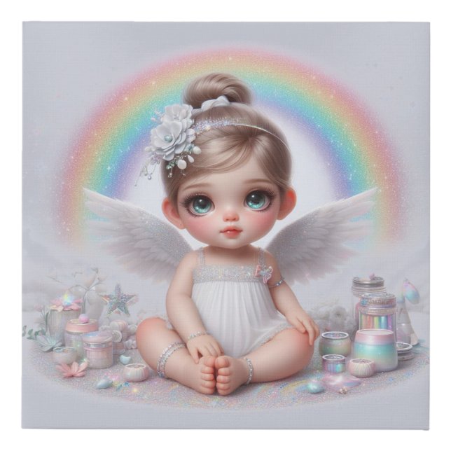  Cute Animated Baby Girl with Angel Wings Faux Canvas Print (Front)