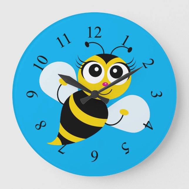 Cute animated Bee Background Large Clock (Front)