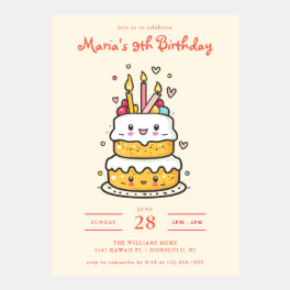 Cute Animated Cake & Candles Birthday Invitation