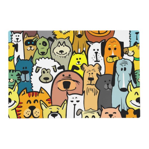 Cute animated cats and dogs placemat