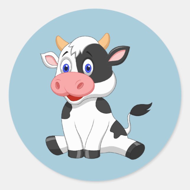 Cute Animated Cow Classic Round Sticker (Front)