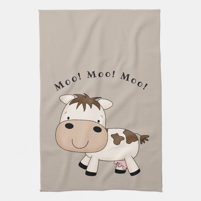 Cute animated cow kitchen towel (Vertical)
