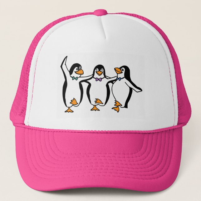 Cute Animated Dancing Penguins Trucker Hat (Front)
