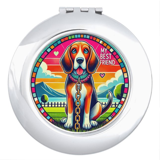 Cute Animated Dog Compact Mirror (Front)