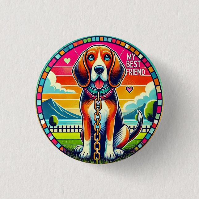 🐶 Cute Animated Dog Glow 🎉 Fun Pet Lover Button (Front)