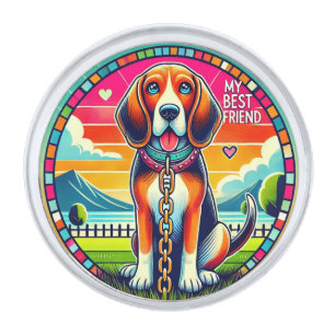 Cute Animated Dog Silver Finish Lapel Pin
