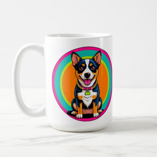 Cute Animated Dog with Collar Coffee Mug (Left)