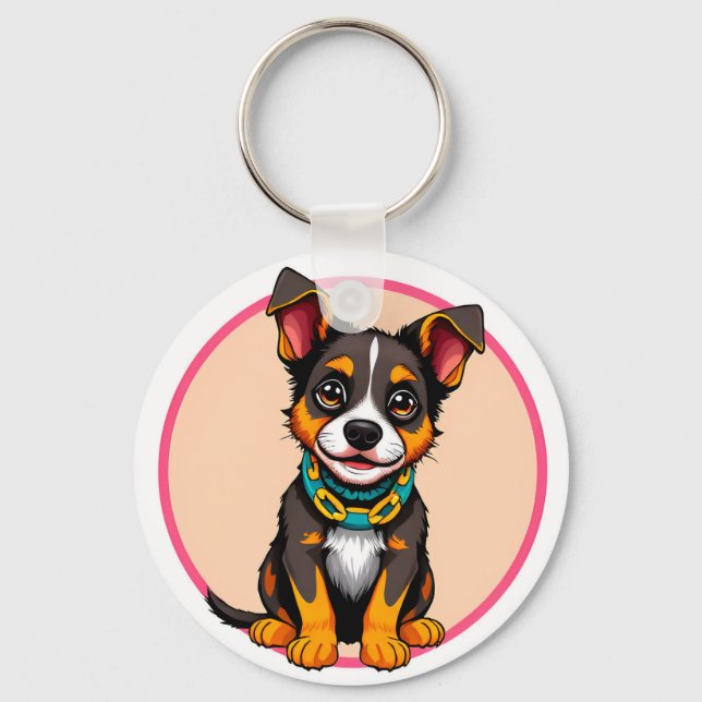 Cute Animated Dog with Collar Keychain (Front)