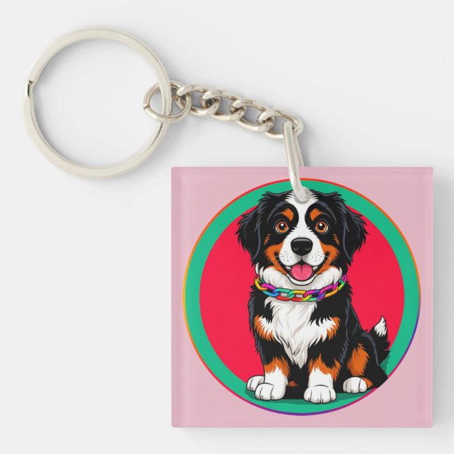 Cute Animated Dog with Collar Keychain (Front)