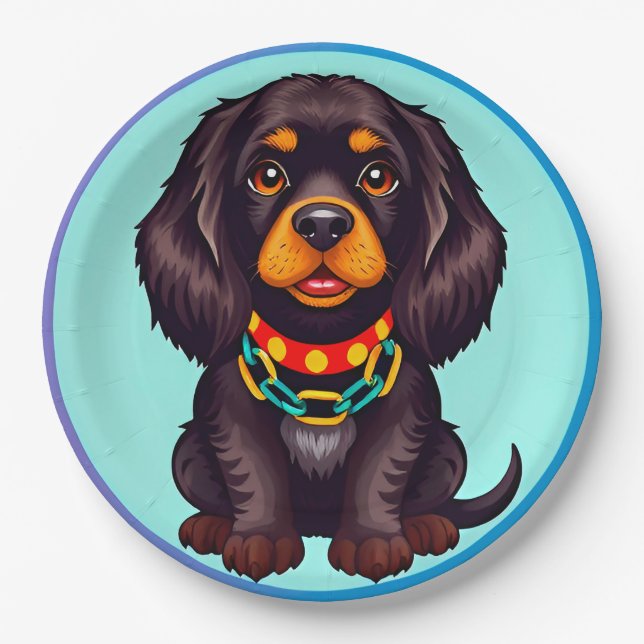 Cute Animated Dog with Collar Paper Plates (Front)