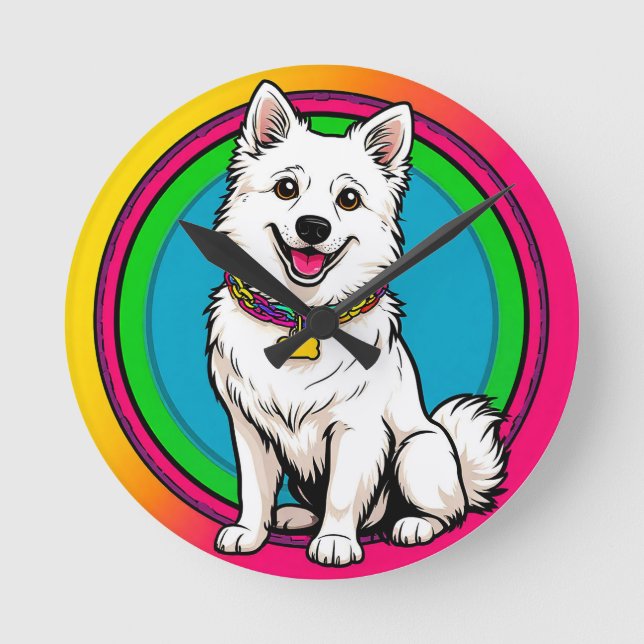 Cute Animated Dog with Collar Round Clock (Front)