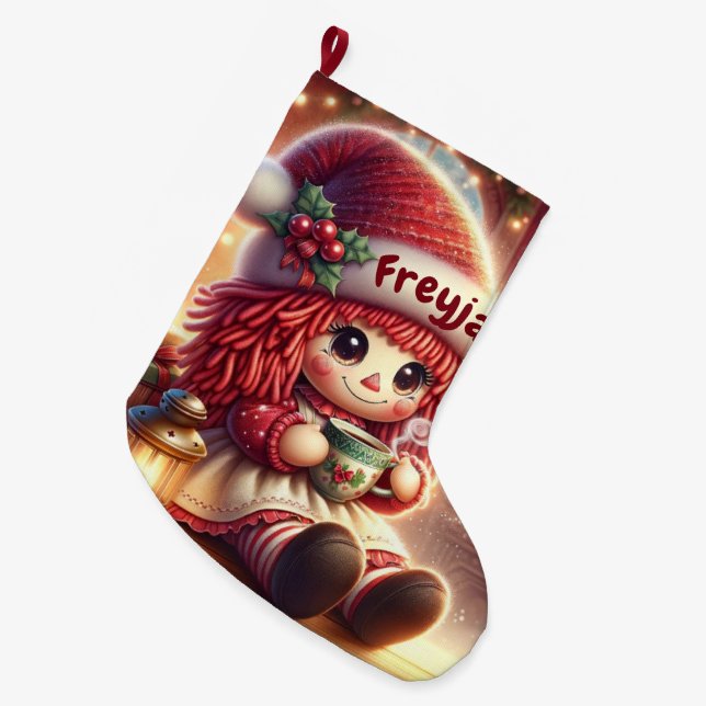 Cute Animated Doll Large Christmas Stocking (Front (Hanging))