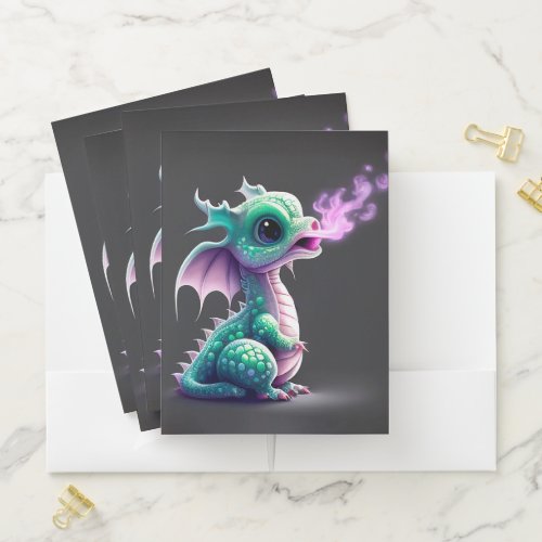 Cute Animated Fire Breathing Baby Dragon Pocket Folder