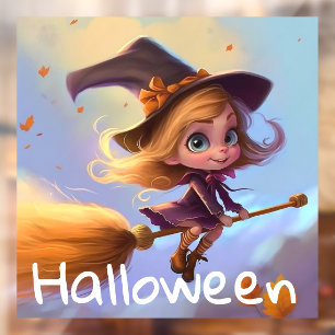 Cute Animated Flying Witch Window Cling