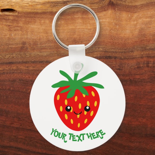 Cute animated happy strawberry fruit keychain (Front)