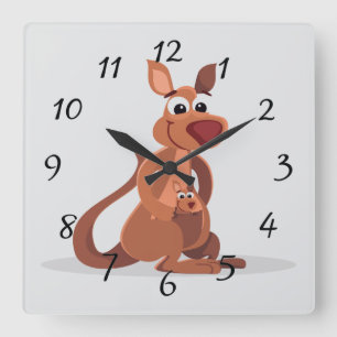 Cute animated Kangaroo with baby Square Wall Clock