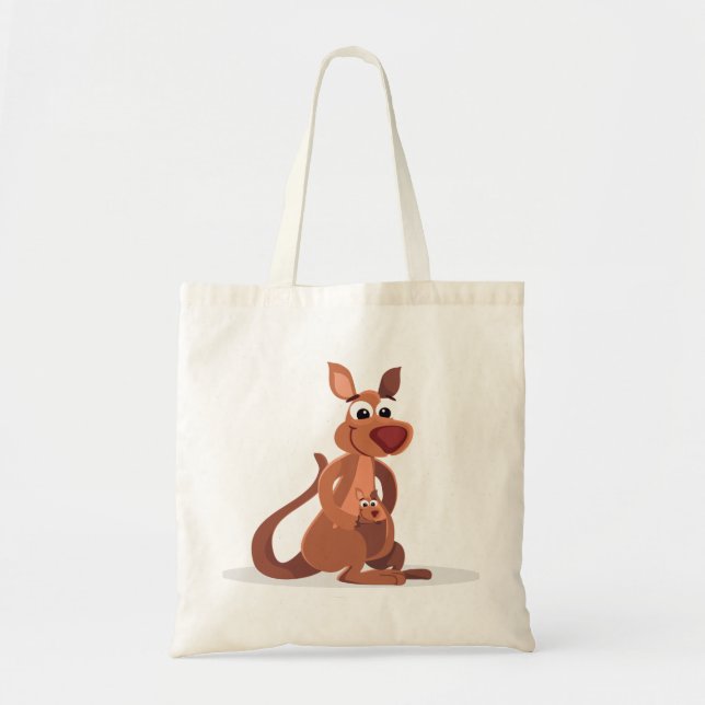 Cute animated Kangaroo with baby Tote Bag (Front)