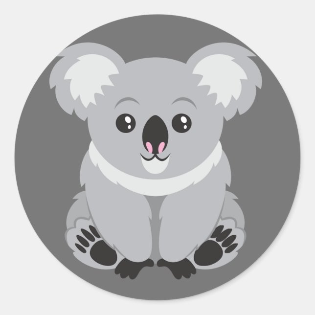 Cute Animated Koala Bear Classic Round Sticker (Front)