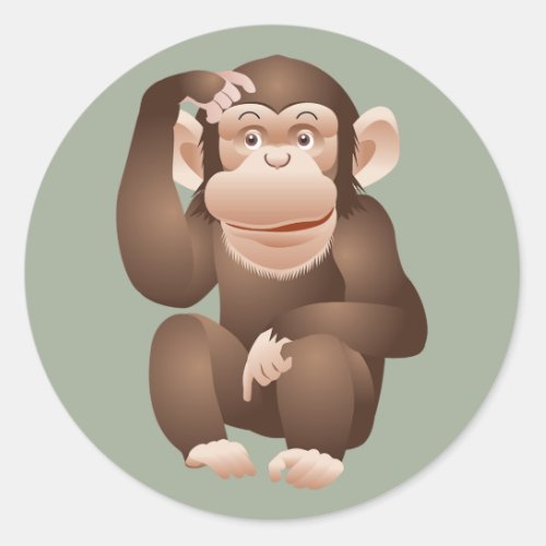 Cute animated monkey classic round sticker