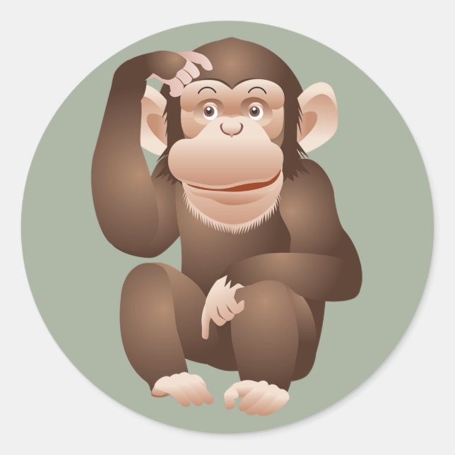 Cute animated monkey classic round sticker (Front)