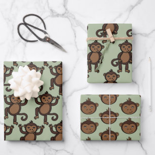 Cute Animated Monkey Designer Print Kids Wrapping Paper Sheets