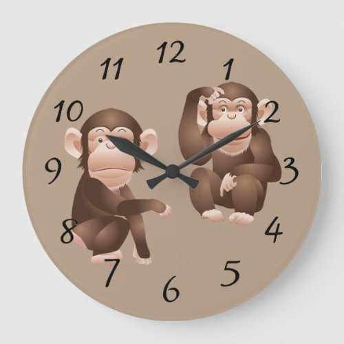 Cute animated Monkeys Large Clock