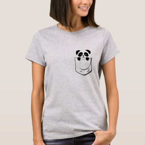 Cute animated panda bear in a pocket T_Shirt