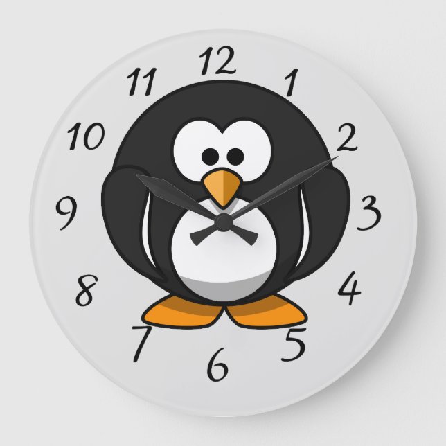 Cute animated Penguin Large Clock (Front)