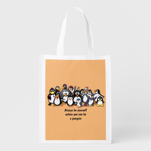 Cute animated penguins grocery bag
