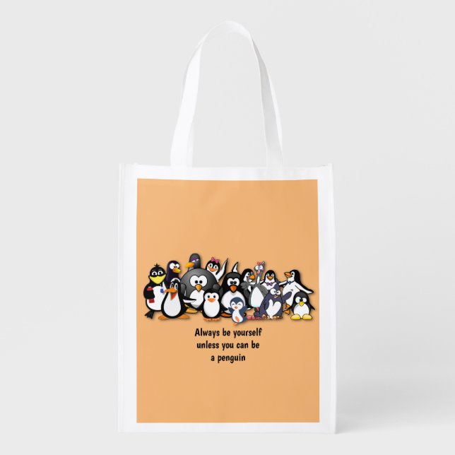 Cute animated penguins grocery bag (Front)