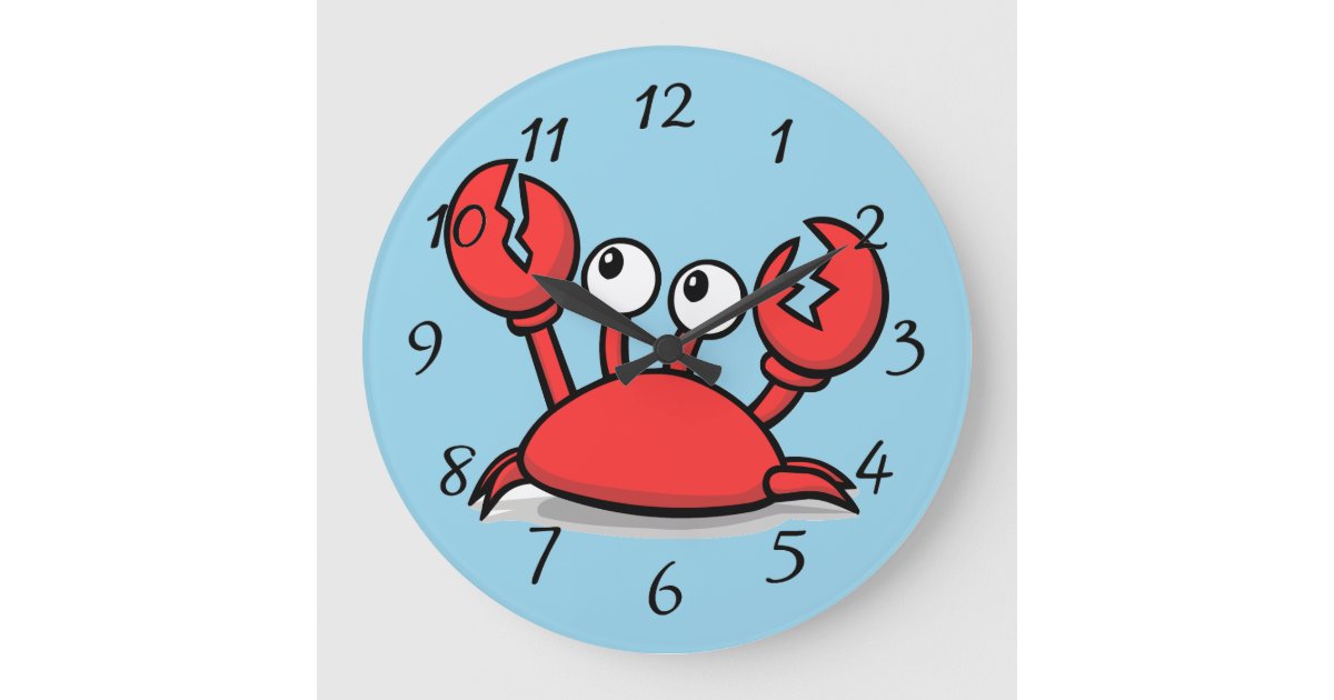 cute animated red crab large clock | Zazzle