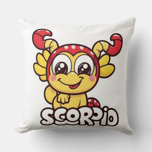 Cute Animated Scorpio Zodiac Design Throw Pillow (Front)