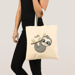 Cute animated sloth tote bag